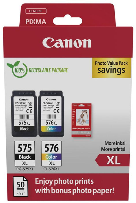 Canon photo value pack 1 x PG-575XL + 1 x CL-576XL, 300 - 400 pagina's, OEM 5437C006, 4 kleuren Canon