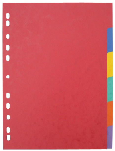 Tabbladen van Pergamy ft A4 maxi, 11-gaatsperforatie, glanskarton, geassorteerde kleuren, 6 tabs