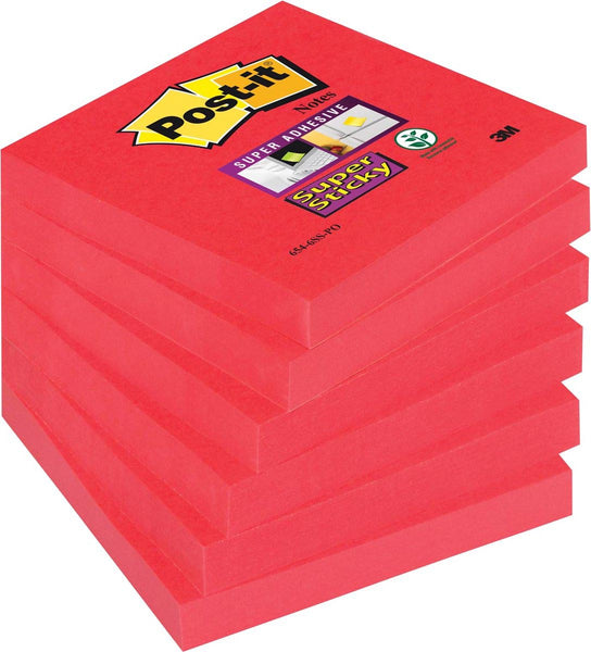 Post-it Super Sticky notities, 90 vellen, afmeting 76 x 76 mm, pak van 6 blokken, roze (tropisch roze)