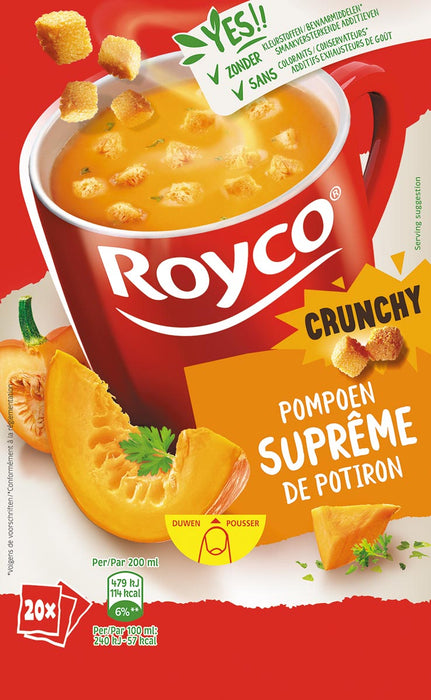 Royco Minute Soep pompoensuprême met croutons, doos van 20 zakjes