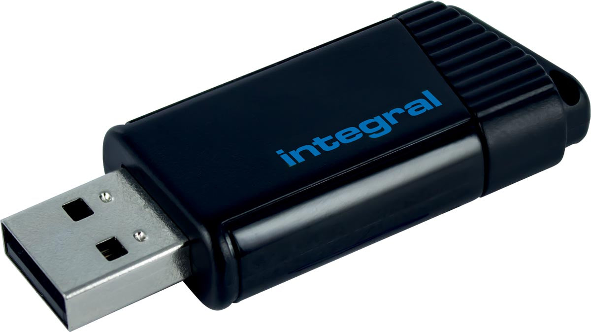 Pulse USB 2.0 Stick met 16 GB Geheugen, Zwart/Blauw met Fluorescerend Midden