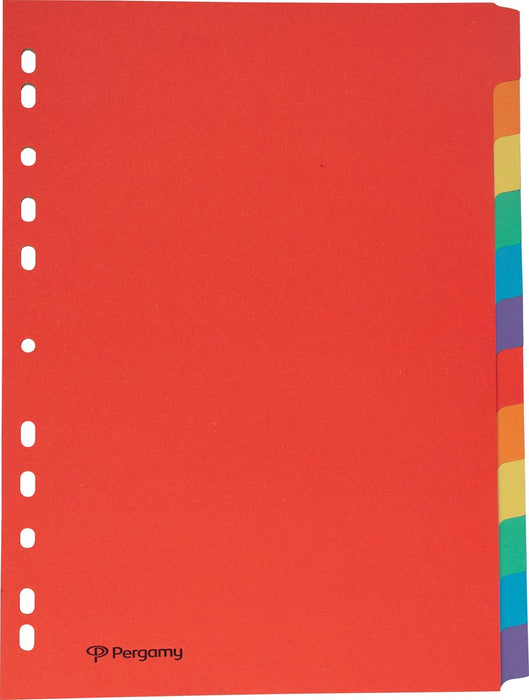 Tabbladen van Pergamy, A4-formaat, van karton, 12 tabs, 11-gaats perforatie, in verschillende kleuren