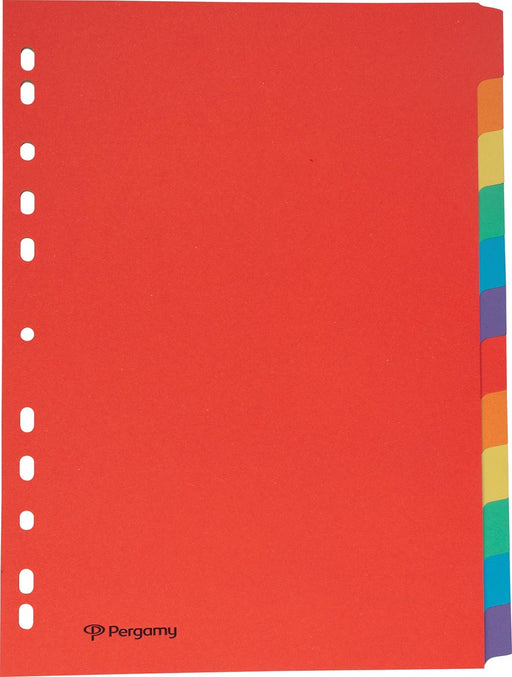 Pergamy tabbladen, ft A4, uit karton, 12 tabs, 11-gaatsperforatie, in geassorteerde kleuren 25 stuks, OfficeTown