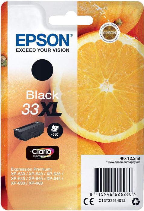 Epson inktcartridge 33XL, 530 pagina's, OEM C13T33514012, zwart