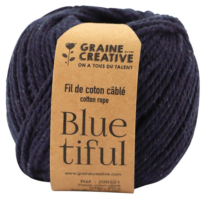 Macramé touw, 2,5 mm x 80 m, indigo met katoen - 200 g