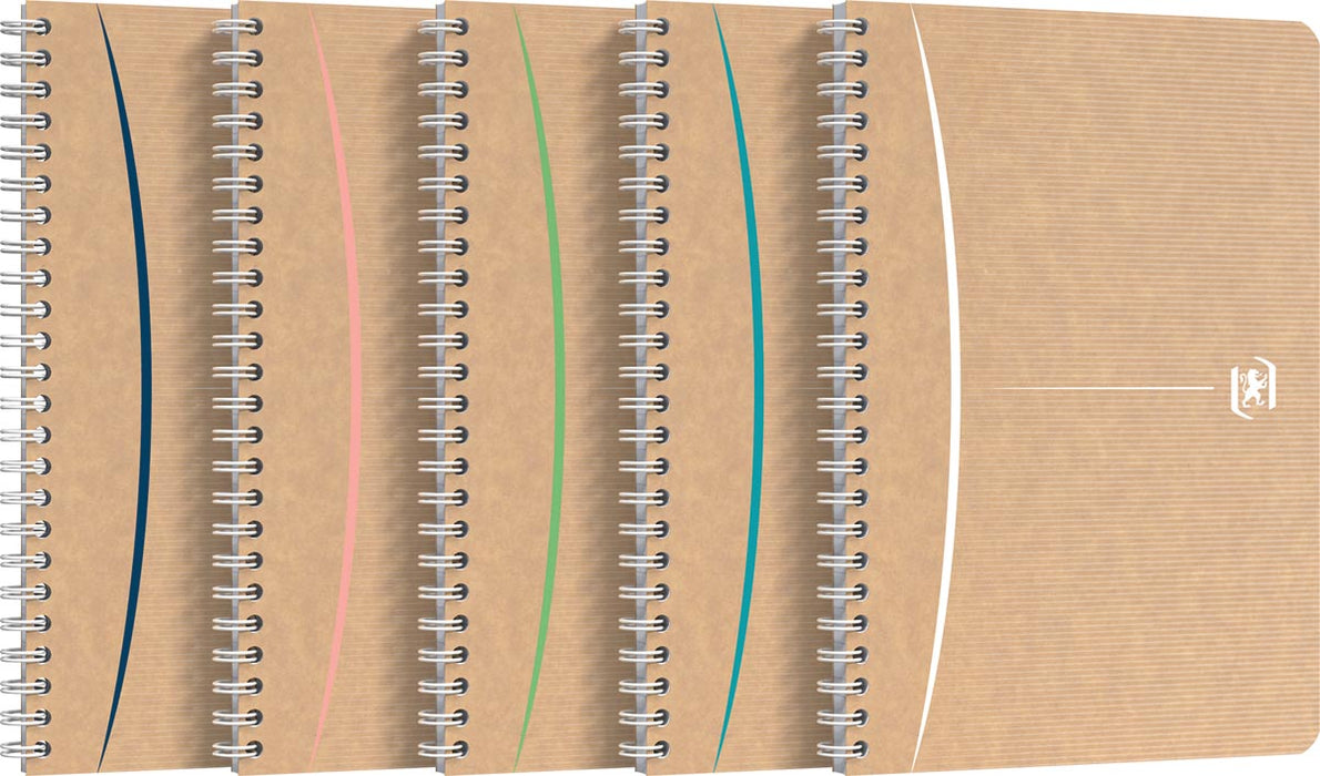 Oxford Touareg spiraalschrift, 180 bladzijden, ft A5, geruit 5 mm, geassorteerde kleuren 5 stuks