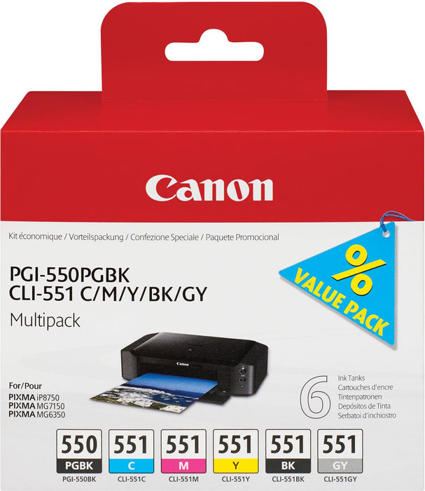 Canon inktcartridge PGI-550PGBK+CLI-551, OEM 6496B005, zwart, pigment zwart, cyaan, magenta, geel, grijs