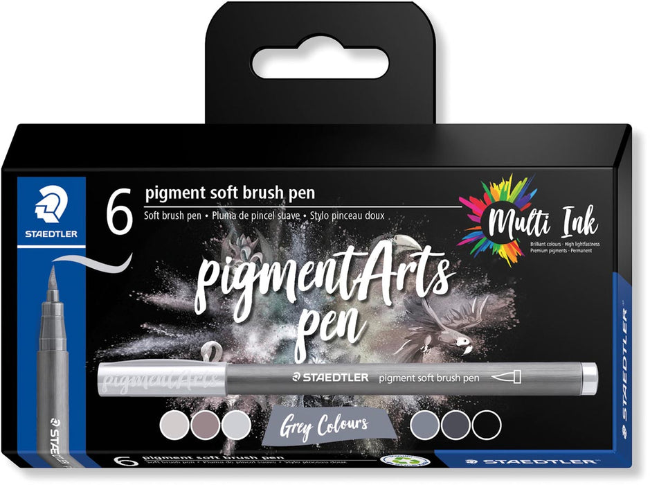 Staedtler Pigment Arts zachte brush pen, etui met 6 stuks, grijze tinten 8 stuks
