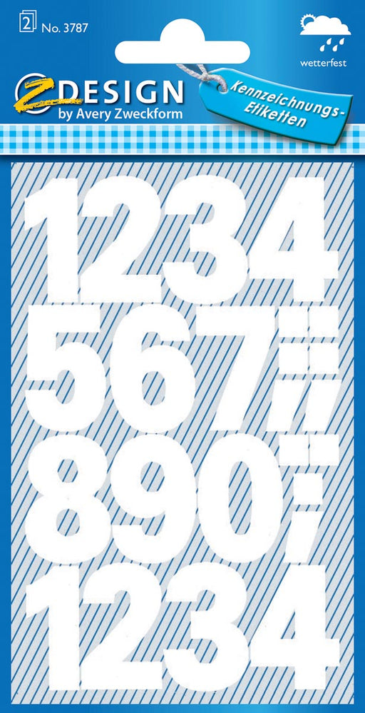 Avery Etiketten cijfers en letters 0-9 groot, 2 blad, wit, waterbestendige folie 10 stuks, OfficeTown