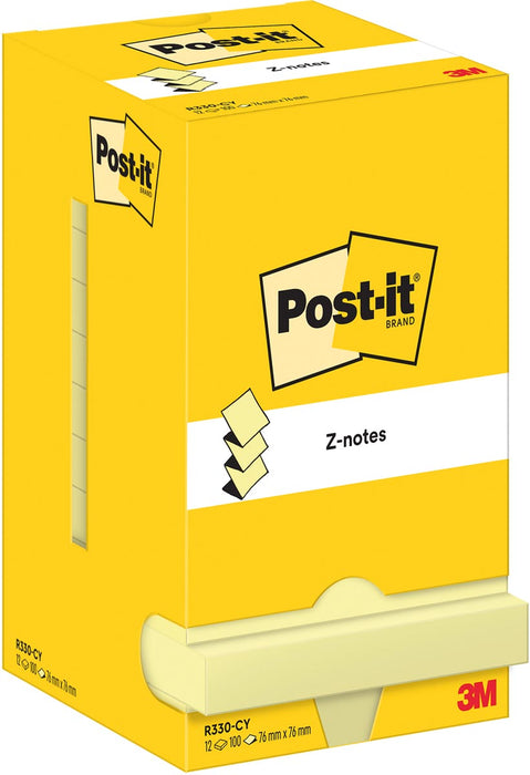 Post-It Z-Notes, 100 stuks, 76 x 76 mm, geel, verpakking van 12 blokken