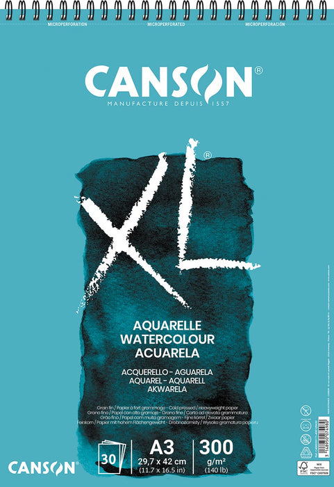 Canson XL aquarelpapier schetsblok 300g/m² ft A3, 30 vel 4 stuks