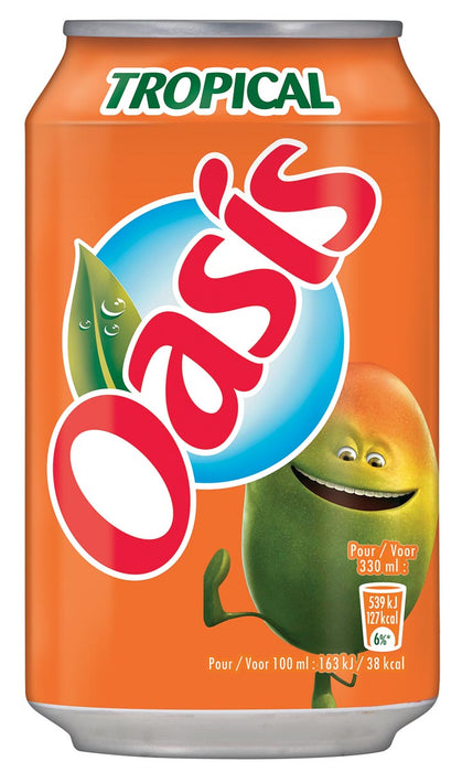 Oasis Tropical vruchtenlimonade in blik, 33 cl per stuk, verpakking van 24 stuks