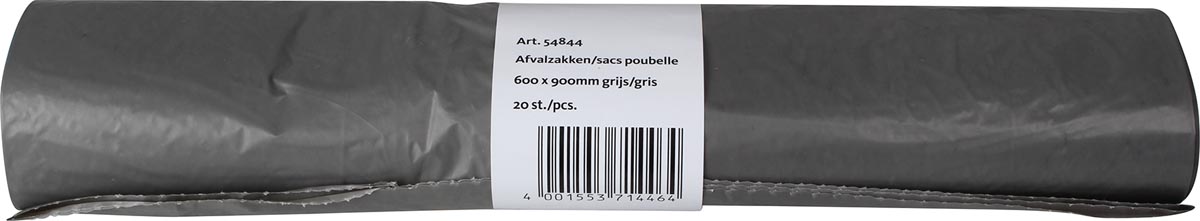 Rol van 20 Vuilniszakken - 70 liter, afmetingen 60 x 90 cm, 25 micron, grijs, gemaakt van 80% gerecycled materiaal