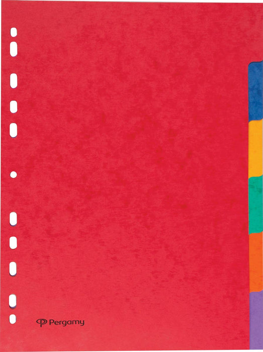 Tabbladen van Pergamy A4-formaat, 11-gaatsperforatie, stevig karton, geassorteerde kleuren, 6 tabs