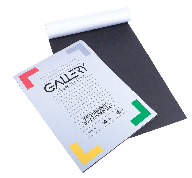 Galerij zwart tekenpapier met 20 vellen, 120 g/m², ft 21 x 29,7 cm, A4, FSC-recycled gecertificeerd, Blaue Engel