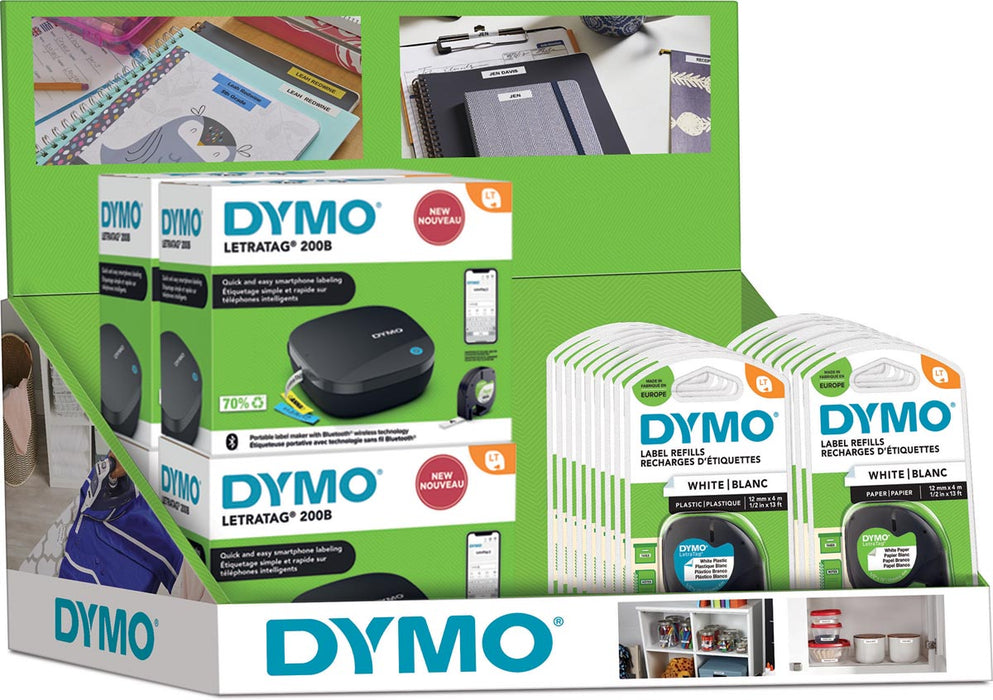 Dymo LetraTag 200B toonbankdisplay, apparaten en tapes, display van 26 stuks met Bluetooth-connectiviteit