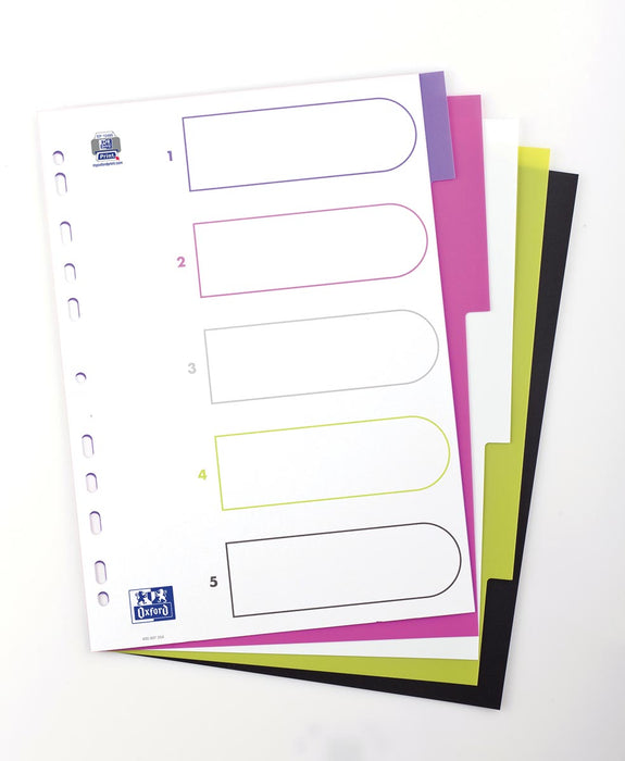 OXFORD MyColour tabbladen, formaat A4, uit gekleurde PP, 11-gaatsperforatie, 5 tabs
