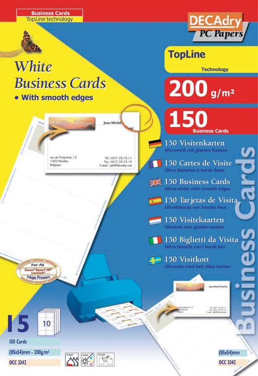 Decadry visitekaarten TopLine 150 kaartjes (10 kaartjes ft 85 x 54 mm per A4), rechte hoeken 30 stuks, OfficeTown