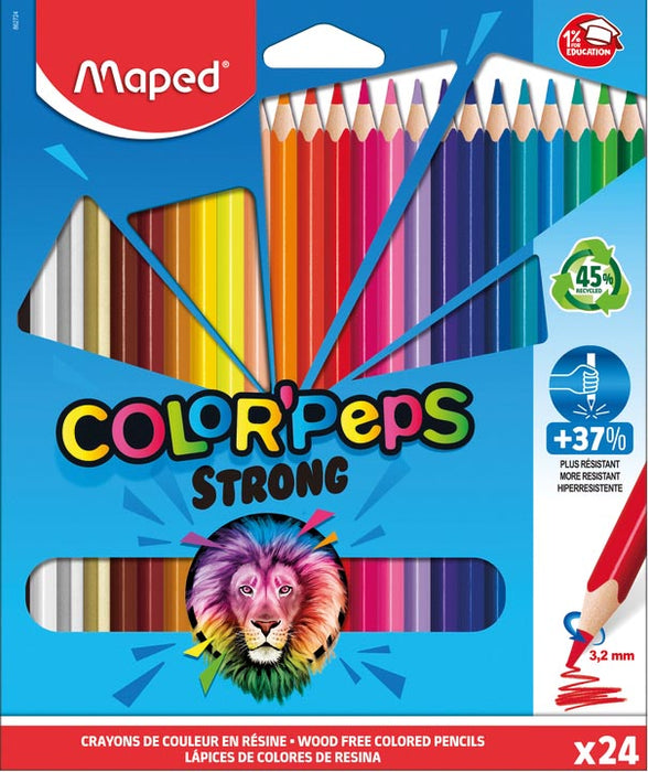 Maped kleurpotlood Color'Peps Strong, 24 potloden met dikke, sterke potloodstift