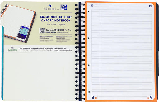 Oxford School Projectbook spiraalschrift, ft A4+, 4-gaats, gelijnd, aqua blauw 5 stuks, OfficeTown