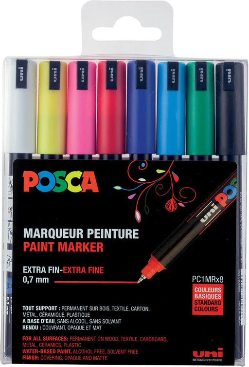 Uni-ball Paint Marker op waterbasis Posca PC-1MR, doos van 8 stuks in geassorteerde kleuren 12 stuks, OfficeTown