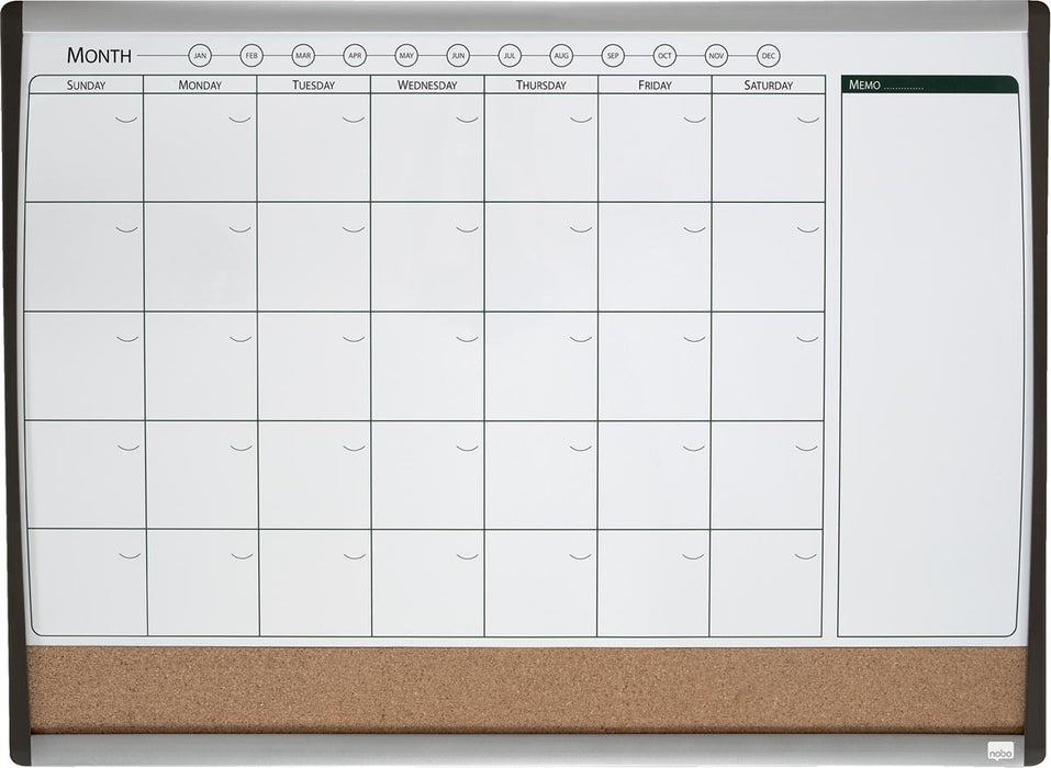Nobo combibord met kurk en magnetische whiteboard maandplanner