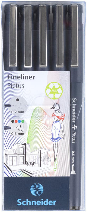 Schneider fineliner Pictus, etui van 5 stuks, assorti Schneider