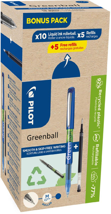 Pilot Greenball, 10 pennen + 10 navullingen, medium, blauw