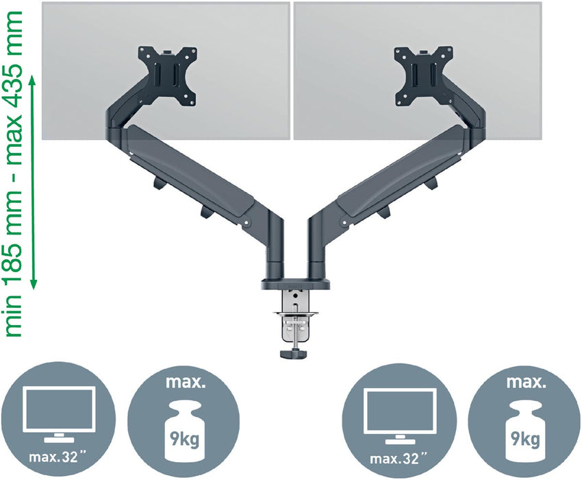 Leitz Ergo ruimtebesparende monitorarm, dubbel, grijs Leitz