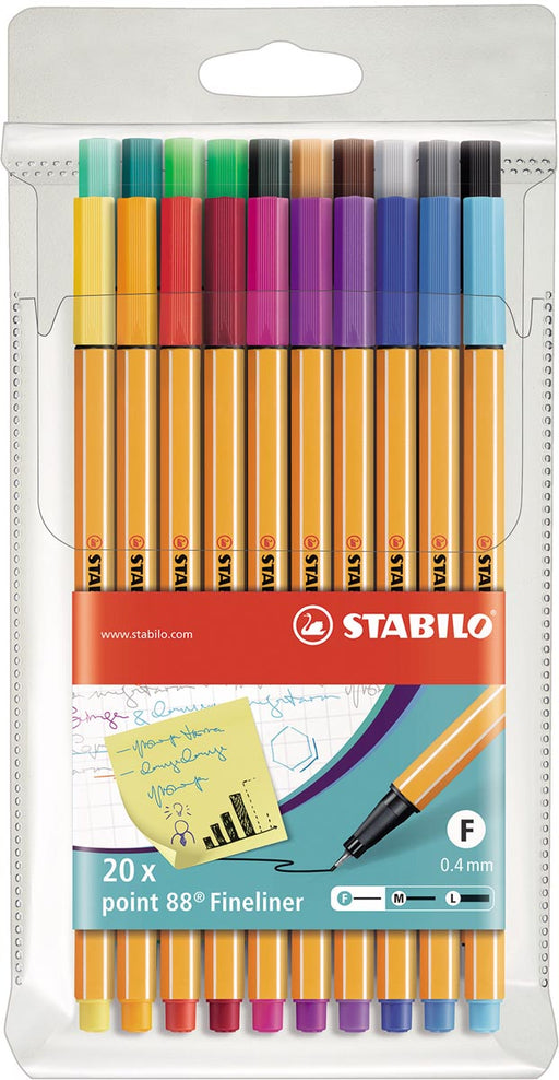 STABILO point 88 fineliner, etui van 20 stuks in geassorteerde kleuren 5 stuks, OfficeTown