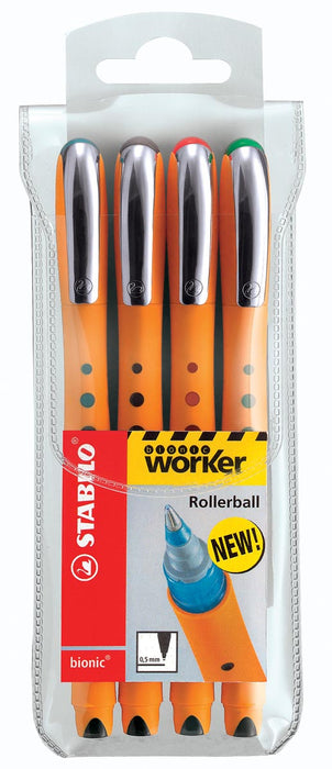 STABILO worker+ roller 0,5 mm set van 4 stuks in verschillende kleuren
