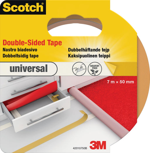 Scotch dubbelzijdige plakband voor tapijt en vinyl Universal, ft 50 mm x 7 m, blisterverpakking 6 stuks, OfficeTown