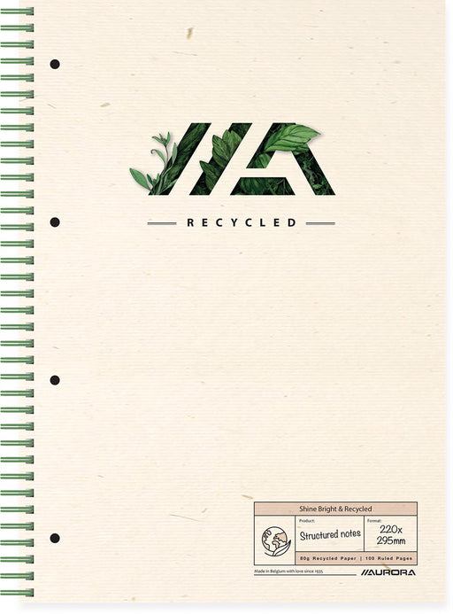 Aurora Shine Bright & Recycled Structured Notes spiraalschrift, ft A4, gelijnd 10 stuks, OfficeTown