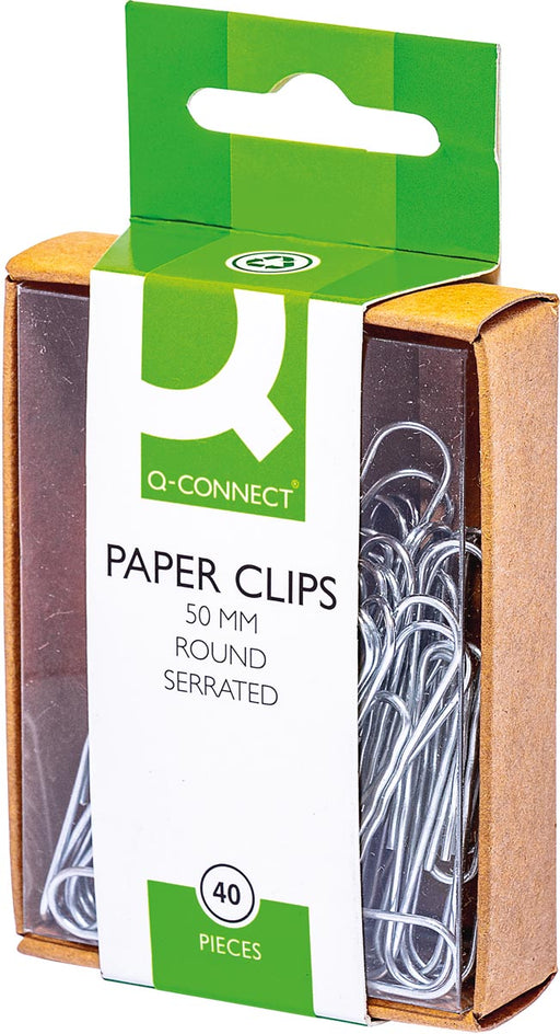 Q-CONNECT papierklemmen, 50 mm, doos van 40 stuks, ophangbaar 10 stuks, OfficeTown