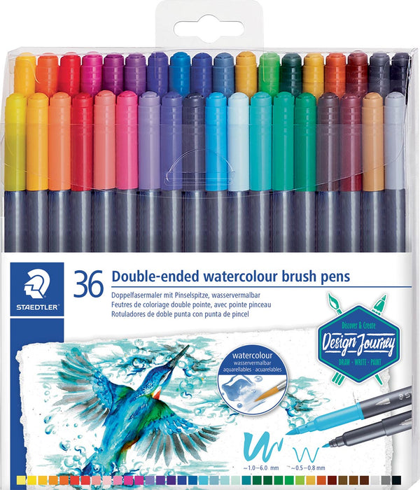 Staedtler brushpen Aquarel duo, doos van 36 stuks in geassorteerde kleuren