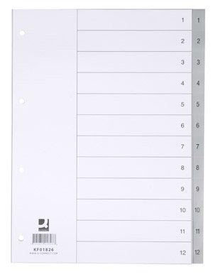 Q-CONNECT tabbladen set 1-12, met indexblad, ft A4, grijs
