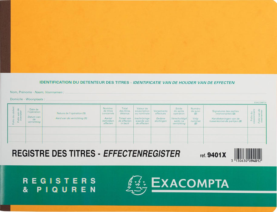 Effectenregister van Exacompta, afm 24 x 32 cm, tweekleurig, voor BV-SRL