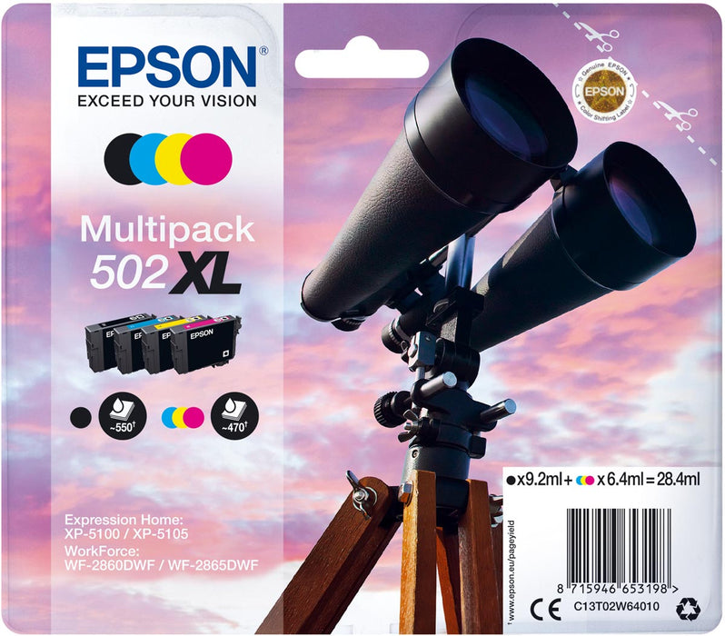 Inktcartridge Epson 502XL, 470 - 550 pagina's, OEM C13T02W64010, 4 kleuren