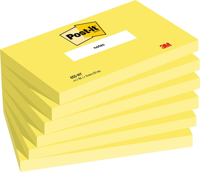 Post-it Notes, 100 vel, ft 76 x 127 mm, pak van 6 blokken, neongeel 12 stuks, OfficeTown