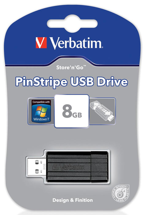 Verbatim PinStripe USB 2.0 stick, 8 GB, zwart
