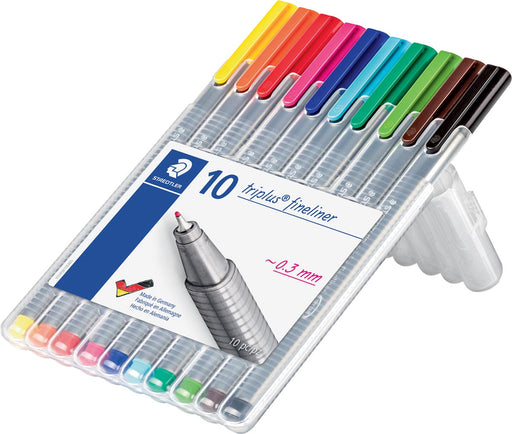 Staedtler fineliner Triplus geassorteerde kleuren, opstelbare box met 10 stuks 10 stuks, OfficeTown