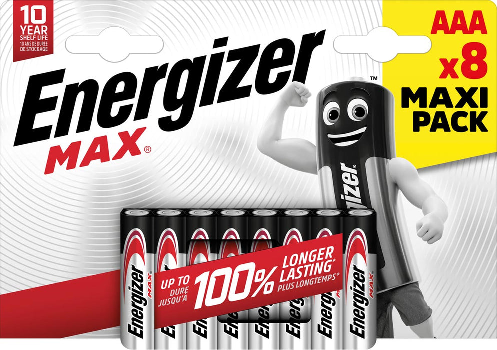 Energizer Max AAA/LR03/E92 niet-oplaadbare batterijen, blister van 8 stuks