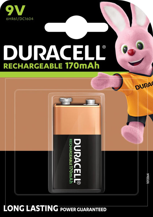 Duurzame oplaadbare 9V-batterij van Duracell, verpakt in blister