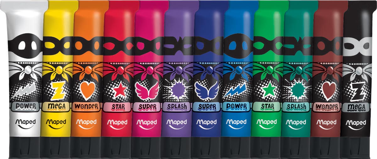 Maped Color'Peps plakkaatverf, tubes van 12 ml, ophangdoos met 12 tubes in geassorteerde kleuren