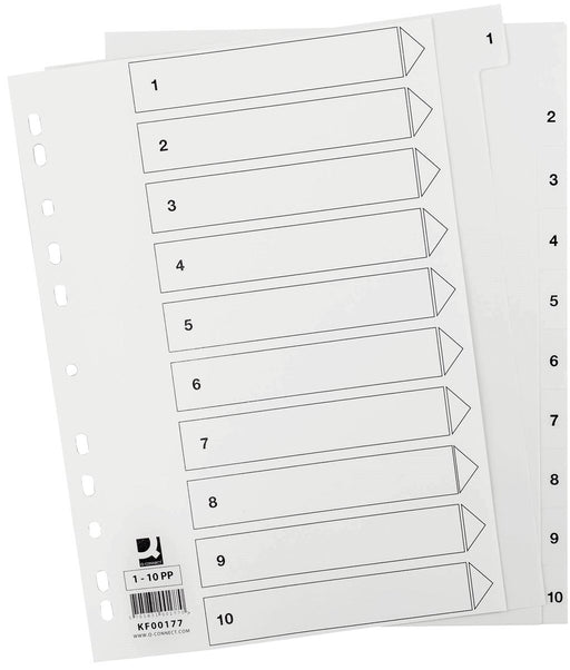Q-CONNECT tabbladen set 1-10, met indexblad, ft A4, wit 50 stuks, OfficeTown