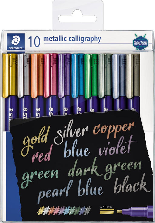Staedtler kalligrafiepen Metallic 8325, etui van 10 stuks in geassorteerde kleuren 10 stuks, OfficeTown