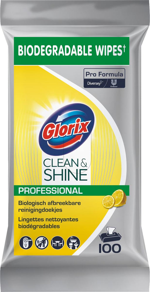 Glorix vochtige schoonmaakdoekjes Clean & Shine, pak van 100 stuks 4 stuks, OfficeTown