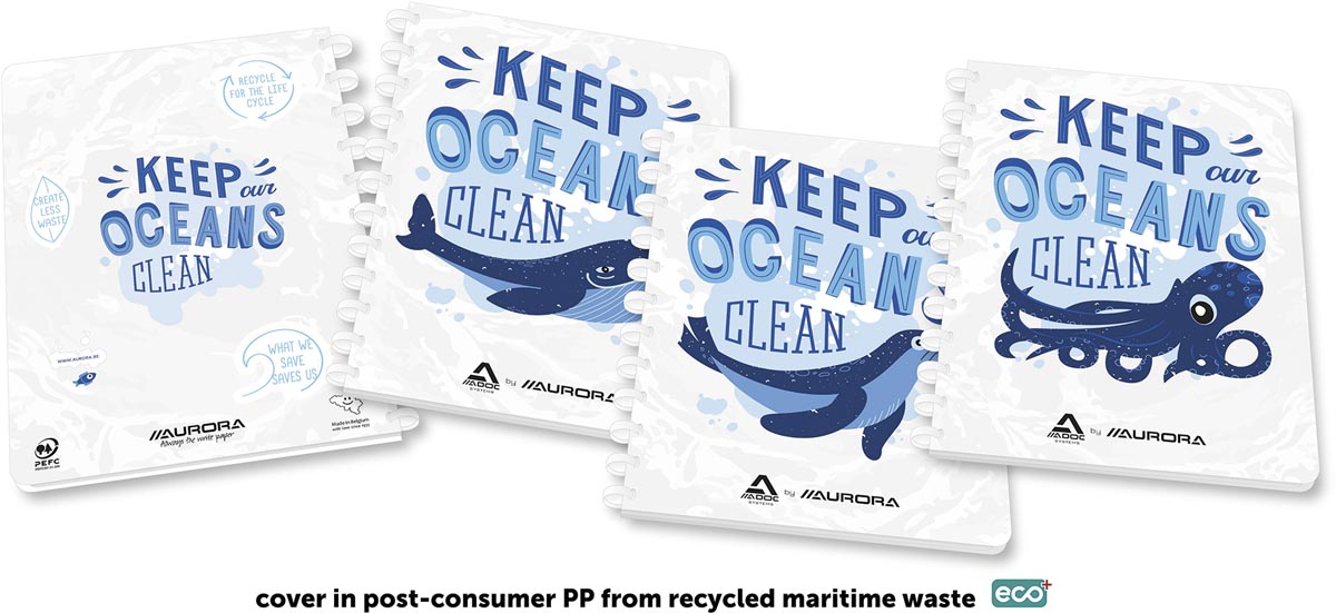 Aurora Adoc notitieboek van Ocean Waste Plastics A4 met commercieel ruitjespatroon