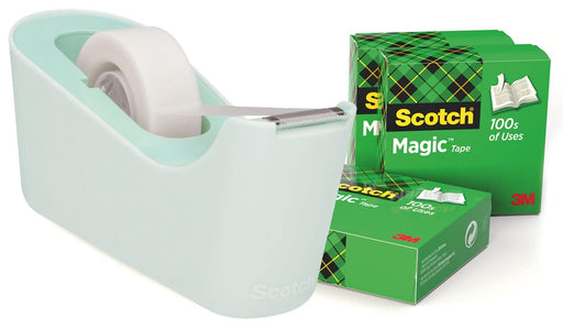 Scotch verzwaarde plakbandafroller inclusief 4 rollen Scotch magic tape, muntgroen 12 stuks, OfficeTown