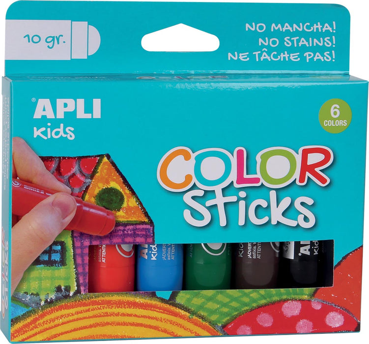 Apli Kids plakkaatverf Color sticks, blister met 6 stuks --> Apli Kids plakkaatverf Color sticks, set van 6 stuks